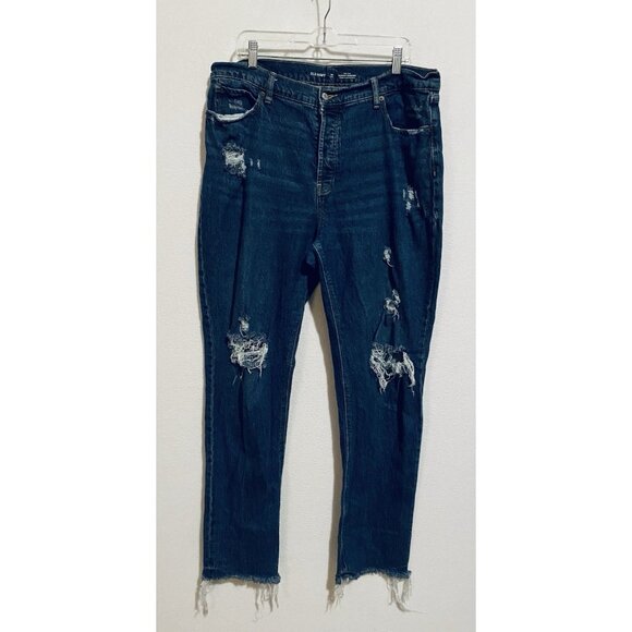 Old Navy Jeans Womens 14 Tall Medium Wash High Rise Slouchy Straight Distressed - Picture 1 of 7